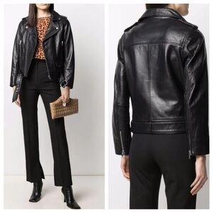 Stand Studio Polly Biker Black Leather Moto Jacket Womens 34 US XS 0 2